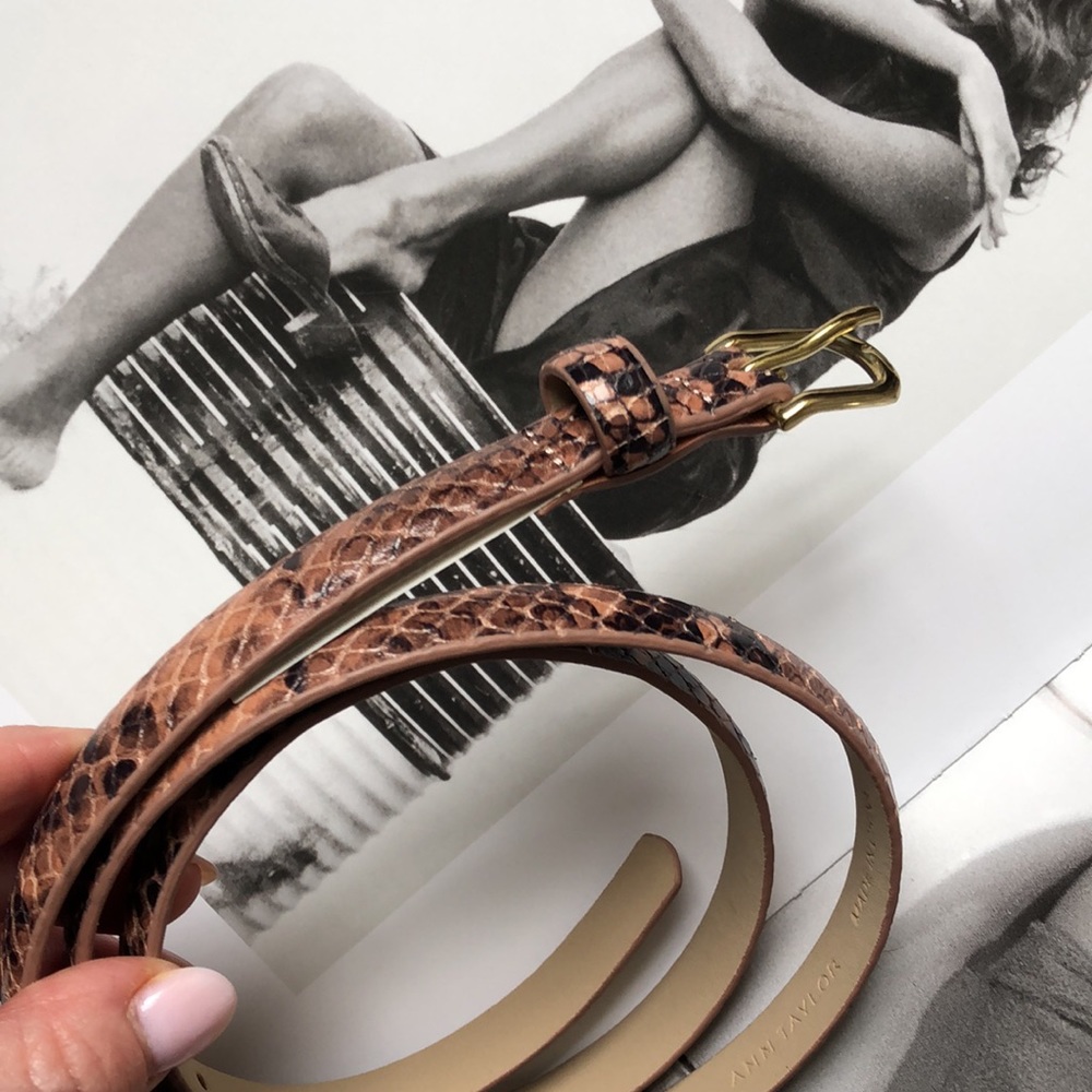 NWT • F R E E • ANN TAYLOR • Leather Snake Animal Skinny Belt w/ Gold Buckle - Picture 10 of 14